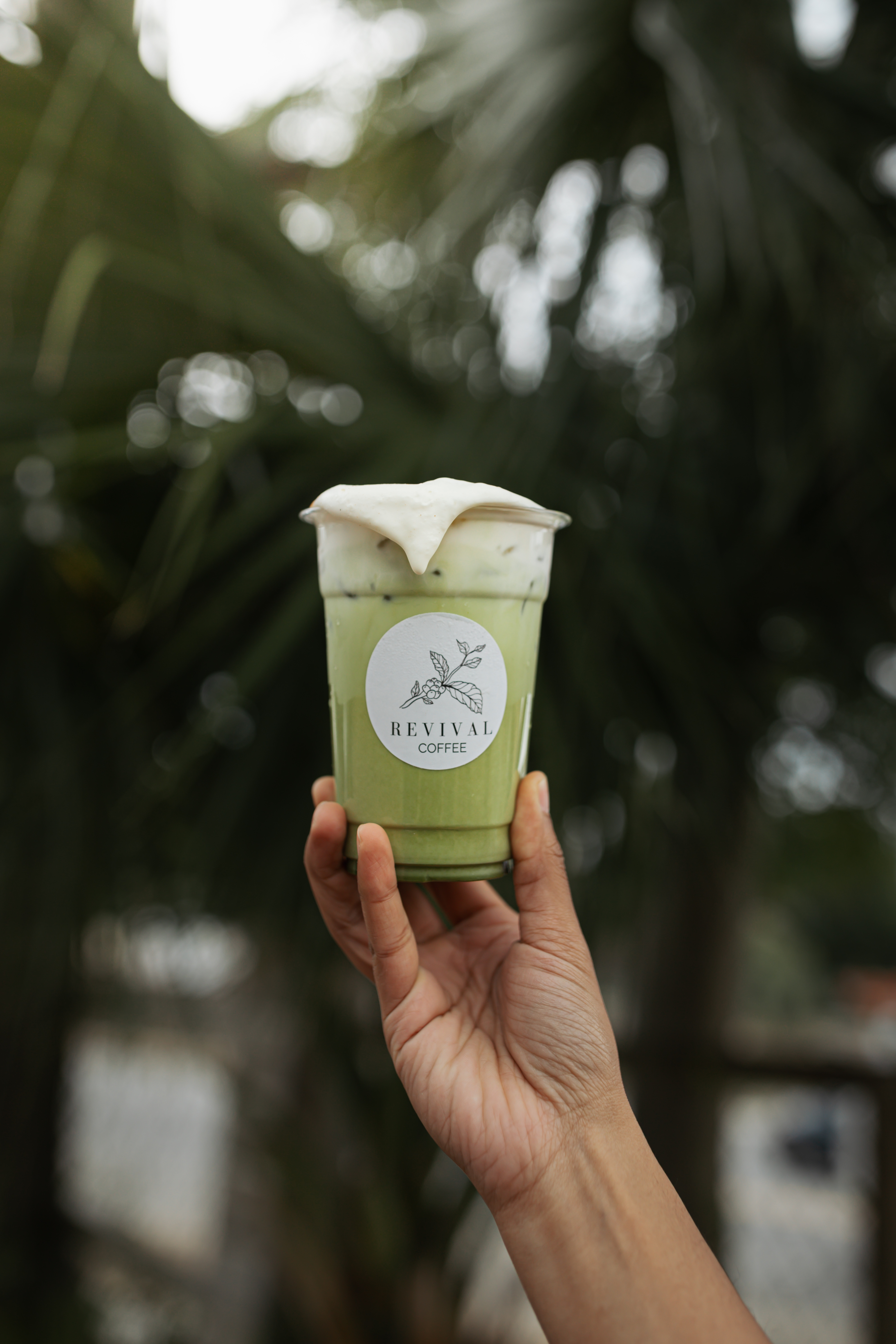 Matcha with cold foam in Starland District where Revival Coffee parks.