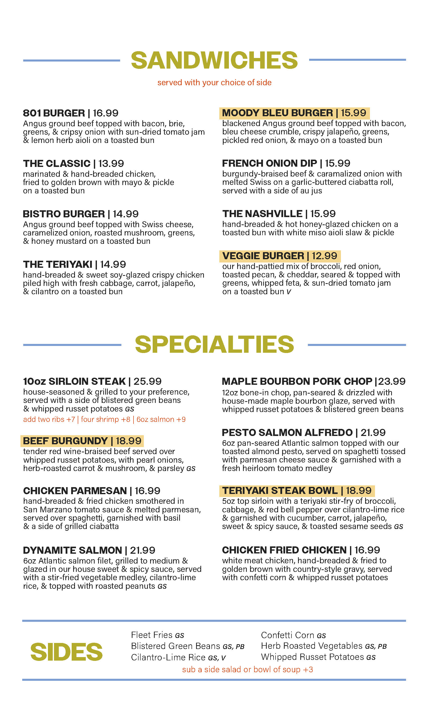 Fleetwood Dinner Menu Page 2