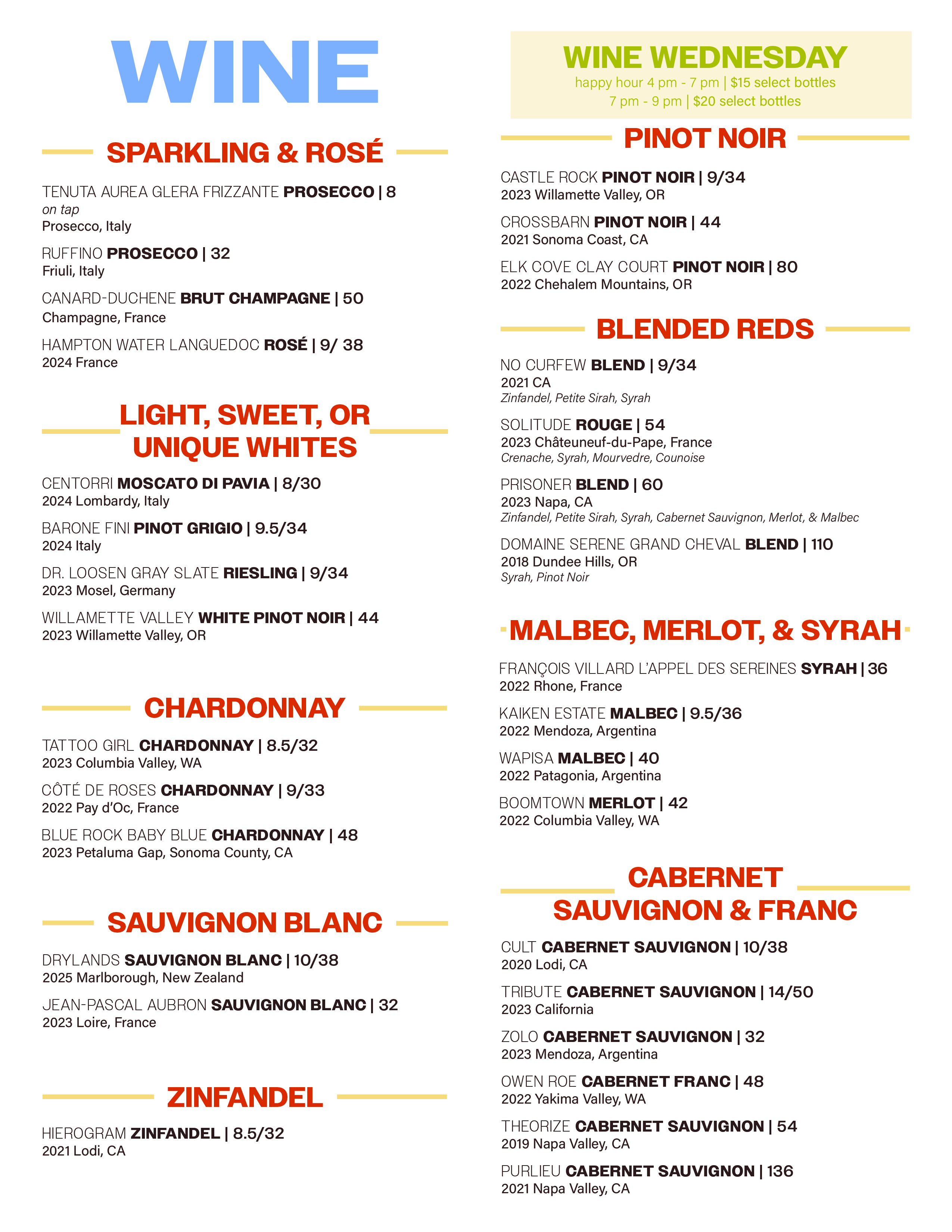 Wine Menu