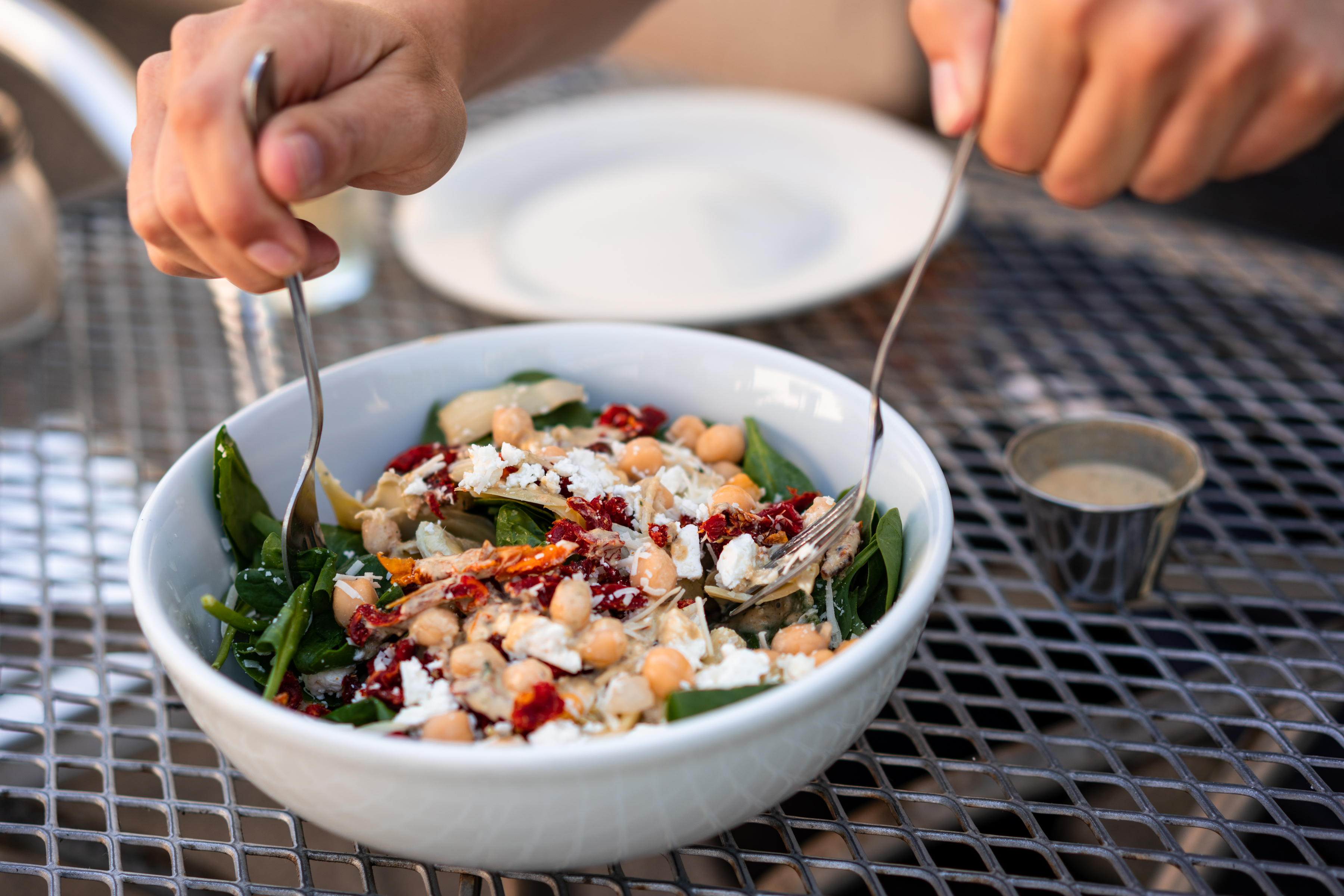 Salad with mixed greens and locally sourced ingredients served at Frankie's Pizza & Ice Cream in Mendocino