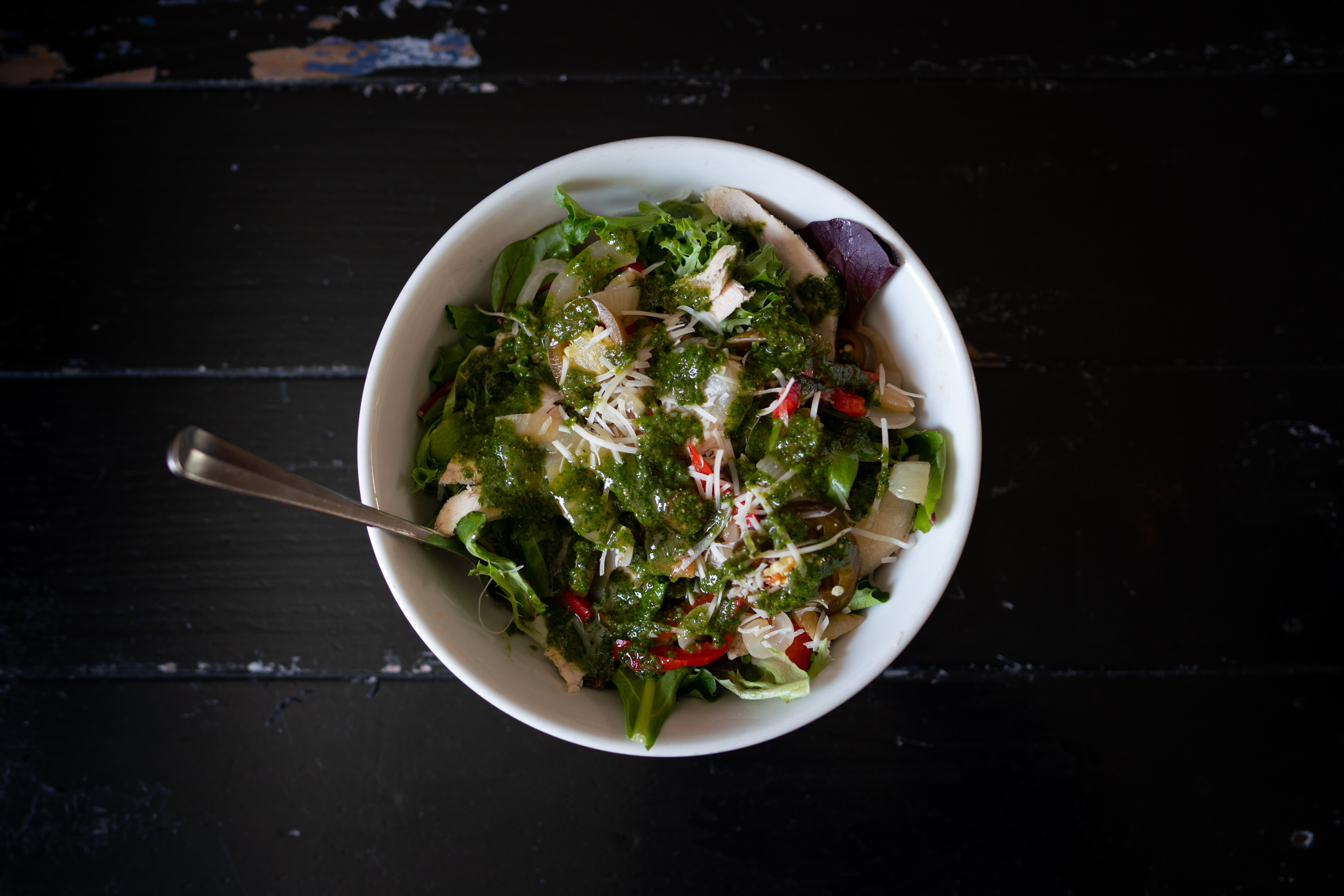 Bowl of Green Salad served at Frankie's Pizza & Ice Cream in Mendocino, California.