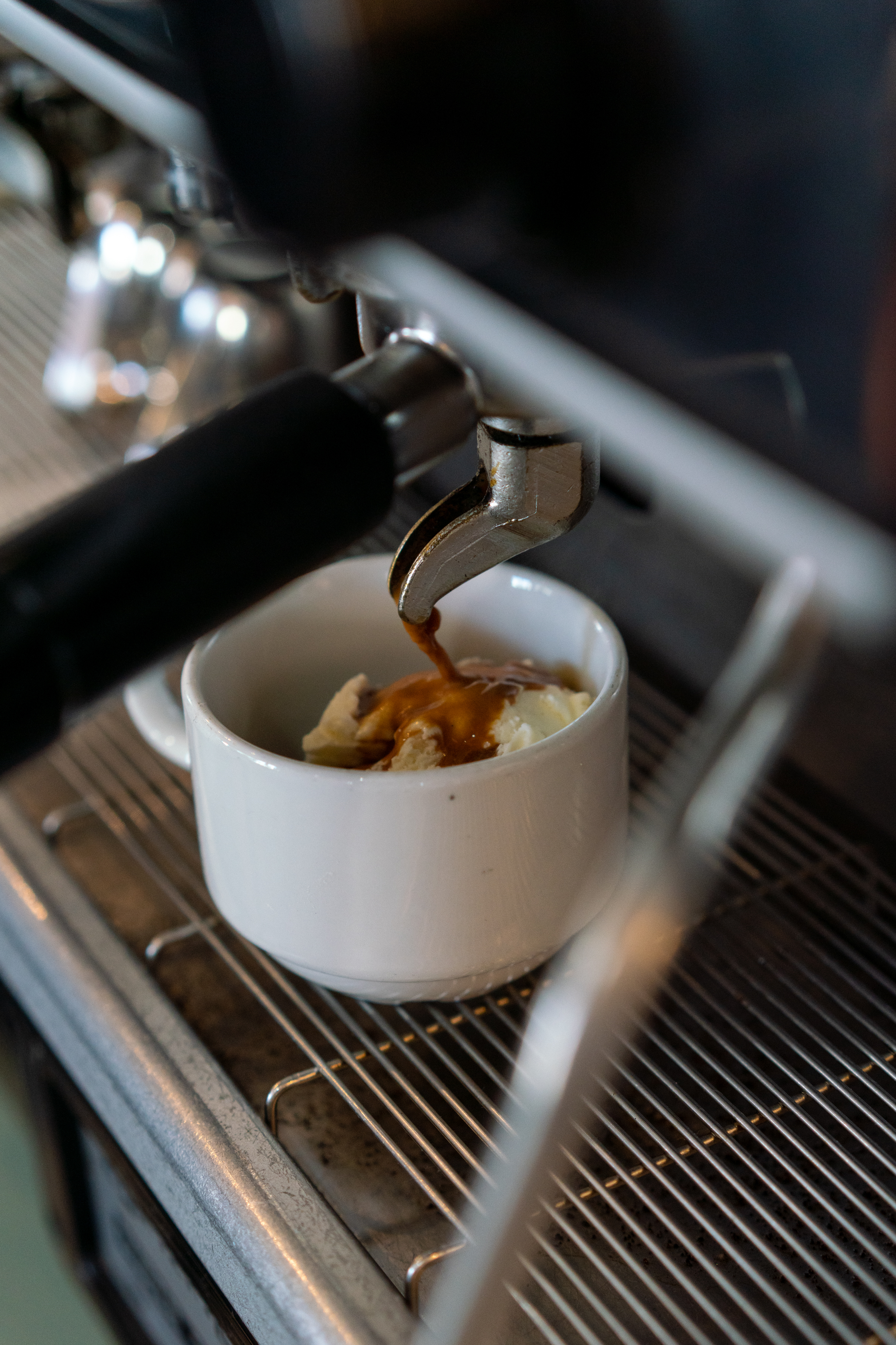 Espresso poured over locally made Cowlick's ice cream served at Frankie's Pizza & Ice Cream in Mendocino, California